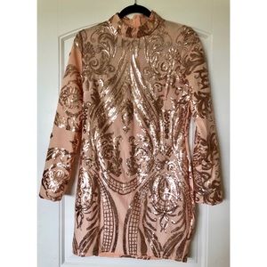 Glitter Sequin Long Sleeve Cocktail Bodycon Dress